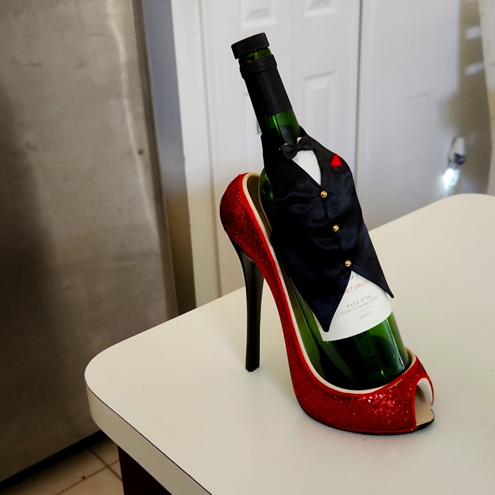 Wine Bottle Holder- Red Sparkle High Heel 👠